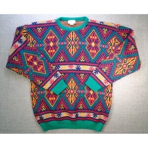 VTG Sweater Large Colorful Geometric Design Brights Creek "Cosby" Sweatshirt